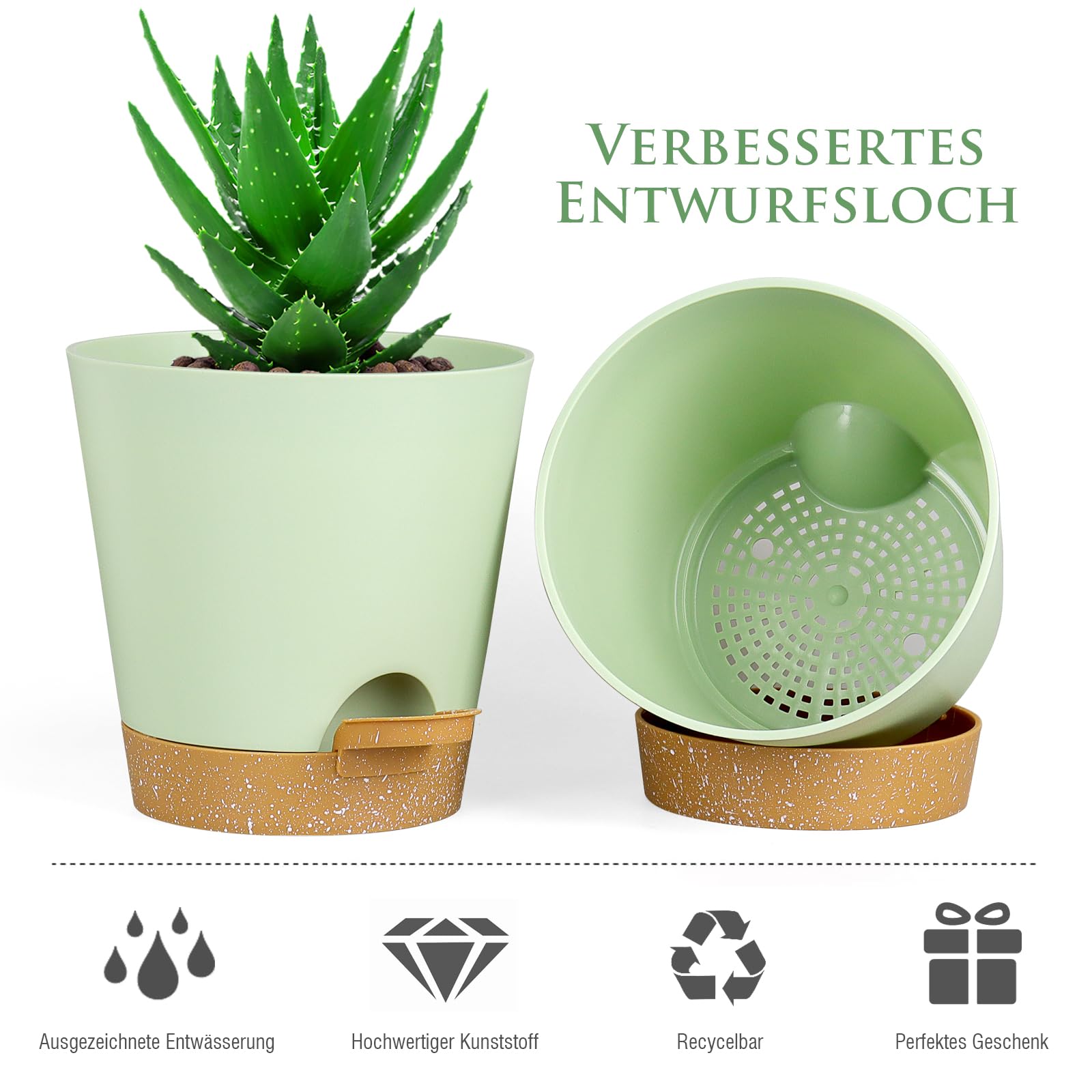 GearRoot Selbstbewässernde Blumentöpfe Set 6 Stück | 16.6cm & 12.7cm Für Zimmerpflanzen, Kräuter & Sukkulenten
