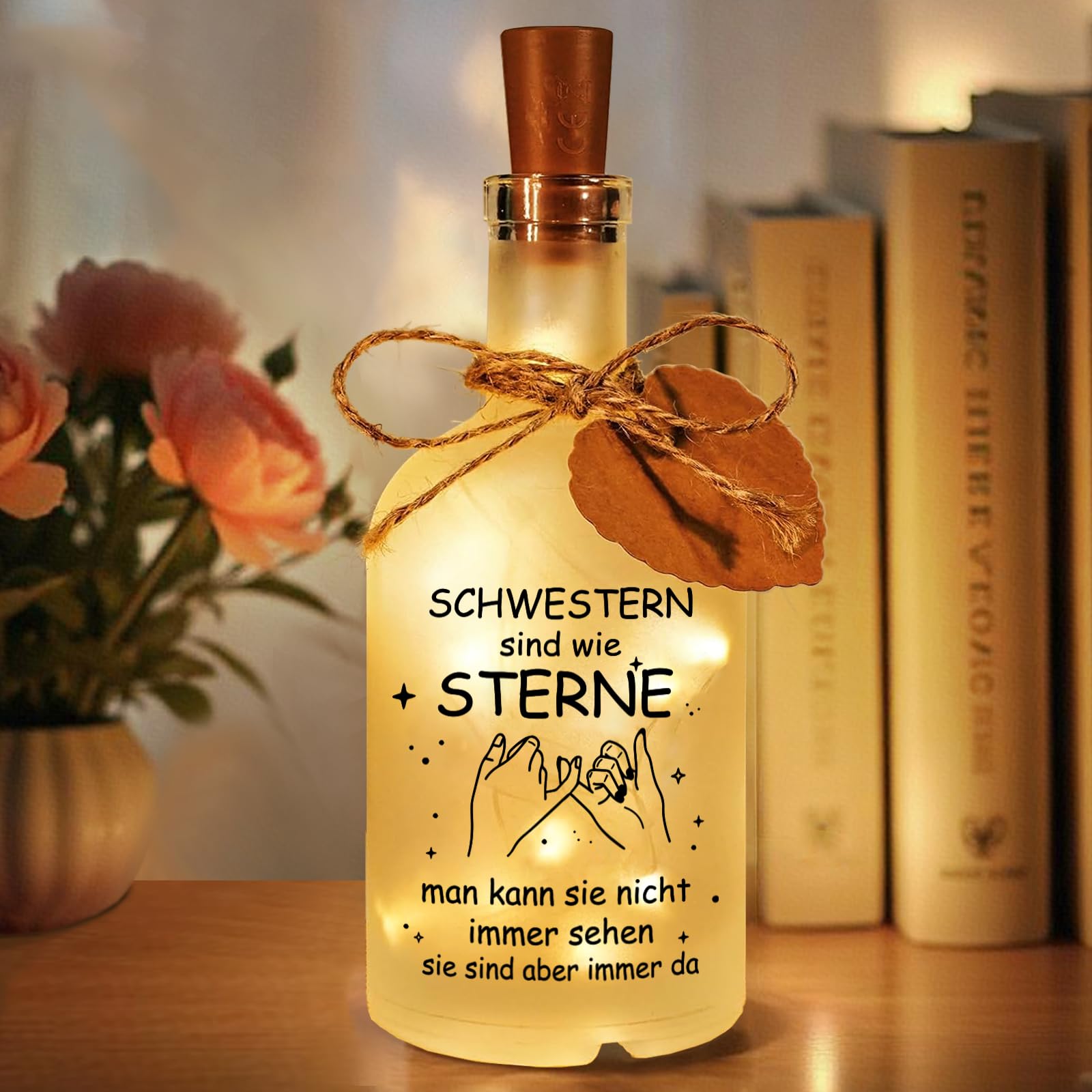 Hiipeefeel Schwester Geschenk Geburtstag, LED Flaschenlicht, Geburtstagsgeschenk Muttertagsgeschenk für Schwester, Geschenk für Beste Große Schwester Weihnachten Muttertag