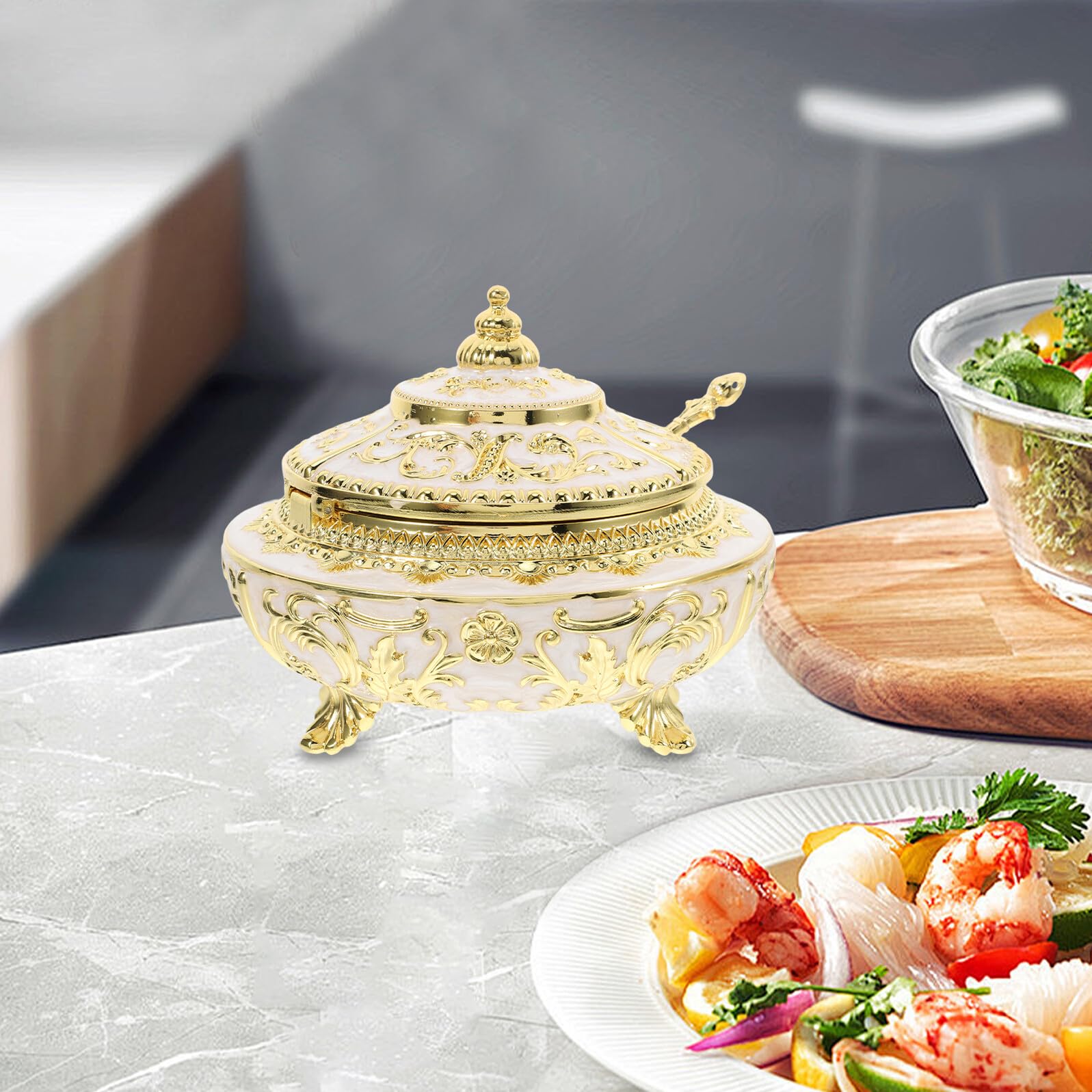 SHINEOFI Elegante Hält Gewürze Frisch und Ist Einfach zu Bedienen Zuckerdose aus Legierung in Gold mit Klappdeckel Minimalistisch und Kreativ für Küche und Restaurant