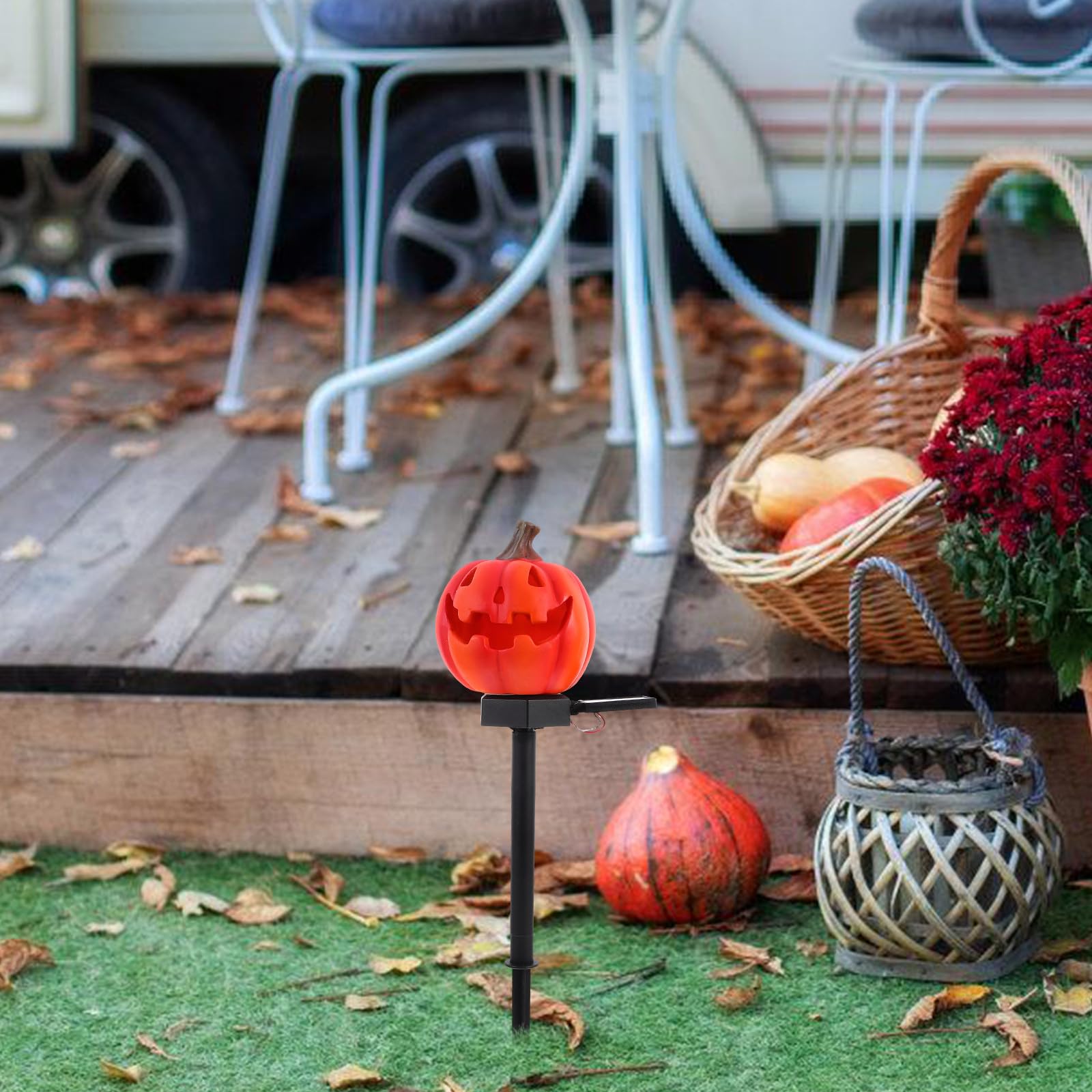 Halloween Geschenkideen Solar Gartenstecker Kürbis 2 Stück Ip55 Außen | Kunststoff und Kunstharz, Automatische Aufladung, für Rasen und Blumenbeet, Dekorative Lichtquelle