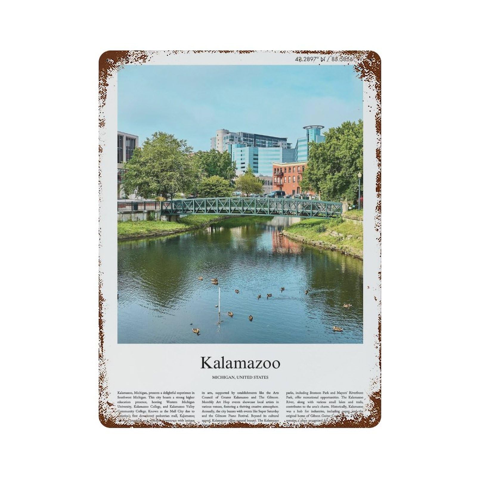 xiaoxiaoshen Kalamazoo Michigan, United States, USA City Scenery Wall Decor Art Metal Tin Poster Modern Home Decor Art Home Bar Shop Decorations Vintage Sign 40x30cm