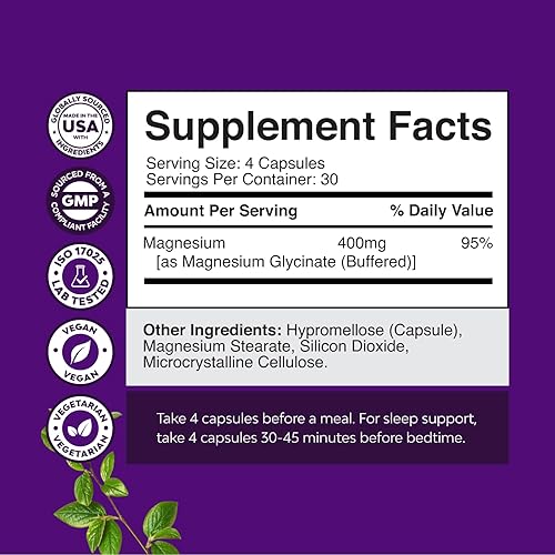 Miniatura 3 de Paquete de cápsulas de bayas de espino extra fuertes, suplemento de extracción de digestión y salud cardíaca y glicinato de magnesio puro 400 mg por