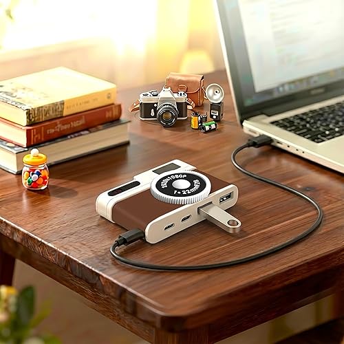Miniatura 7 de Hub USB C, concentrador USB de 4 puertos con 2 puertos USB-A 2.0 y 2 puertos USB-C, adaptador USB compacto estilo cámara vintage para laptop,