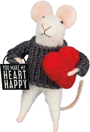 Primitives by Kathy Ratón - Corazón feliz, grisblanco, 1.75x4.5 pulgadas