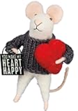 Primitives by Kathy Mouse - Heart Happy,Grey/White, 1.75x4.5 inches