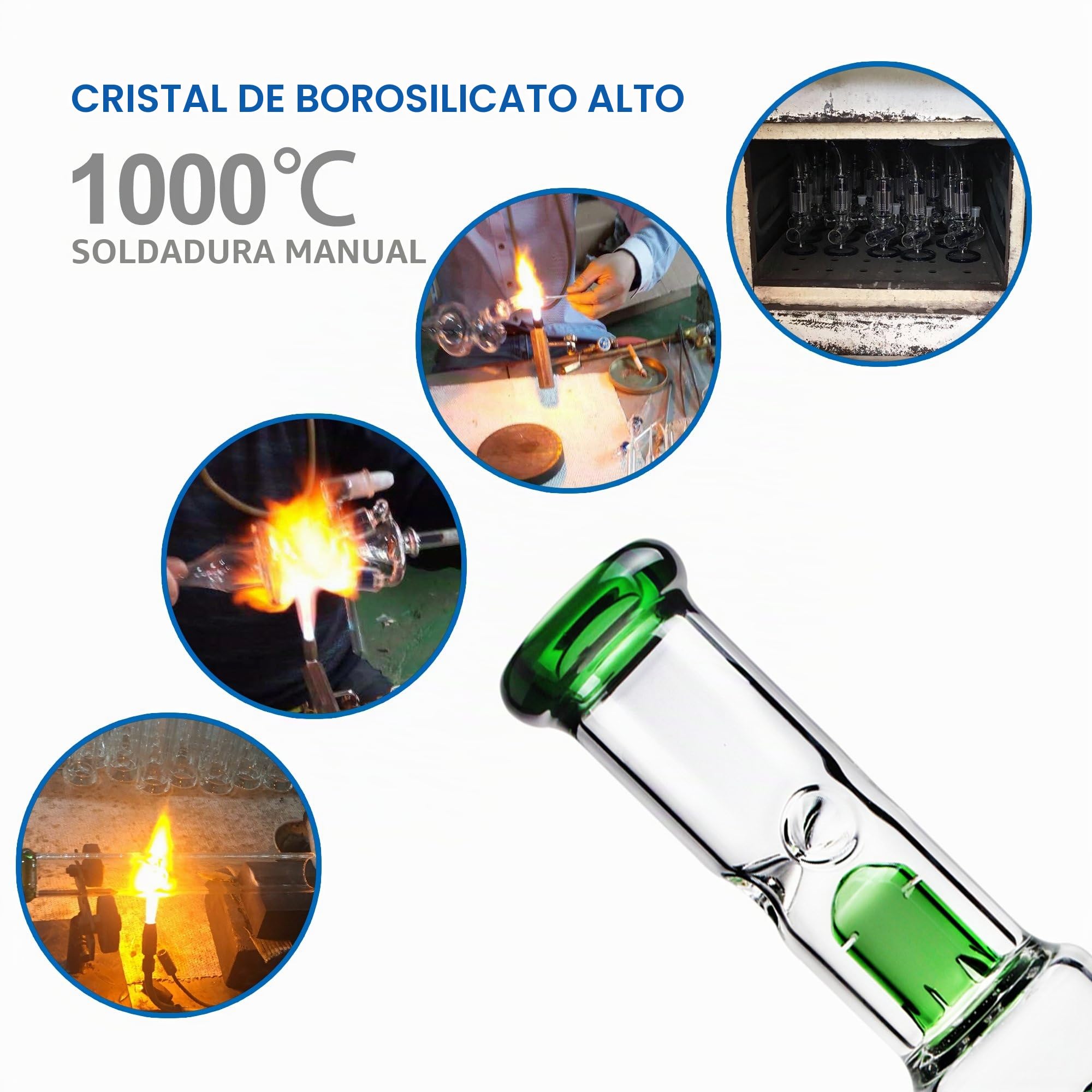 REANICE Bong de vidrio verde 14,5 mm Altura 31,5 cm Tubos rectos Rama de panal Bongs baratos Plataformas petroleras de agua 466 ml