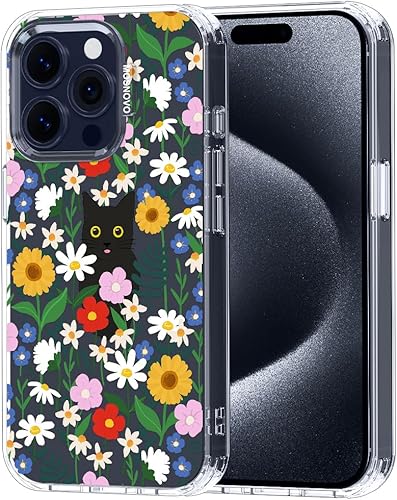 MOSNOVO Buffertech - Funda compatible con iPhone 15 Pro, impacto de caída de 6.6 pies, tecnología antidesprendimiento, funda transparente de