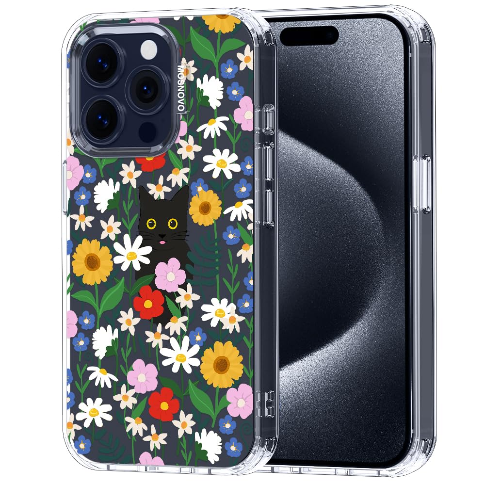 MOSNOVO Case for iPhone 15 Pro, [Buffertech 6.6ft Military-Grade Drop Protection] [Anti Peel Off Tech] Clear TPU Bumper Phone Case Cover Design -