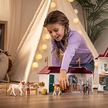 Schleich Horse Club - 179 PC Lakeside Country House and Stable Playset with Horse Figurines, Poseable Characters and Accessories - Realistic Farm Toys for Girls and Boys - Kids Ages 5+ | 42706