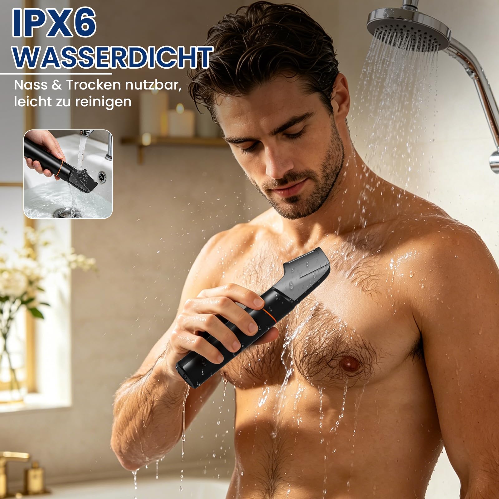 MAXGROOM Intimrasierer Mann, 4-IN-1 Rasierer Herren Intimbereich Wasserdicht, Nass-Trocken Körperrasierer Herren mit LED-Anzeige, Rasierer Herren Elektrisch für Intimbereich Brust Achseln Leiste Hoden