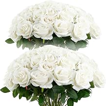 Cliselda 72pcs White Roses Artificial Silk Fake Flower Bulk for Home Decor | Realistic Faux Roses for Wedding Centerpieces, Bridal Bouquets, Anniversary, Valentines Day, Mothers Day Decorations