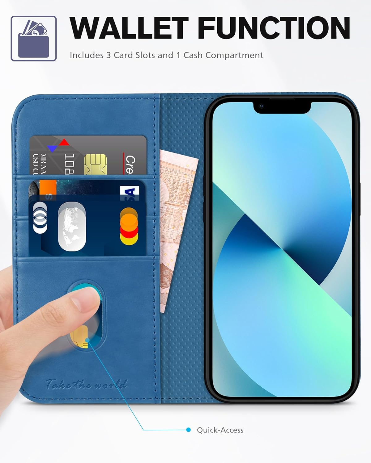 TUCCH Case Wallet for iPhone 13, Stand PU Leather Flip Folio Cover with [Credit Card Slot] Protective [Shockproof TPU Interior Shell] Compatible with iPhone 13 6.1-inch 2021 5G, Lake Blue