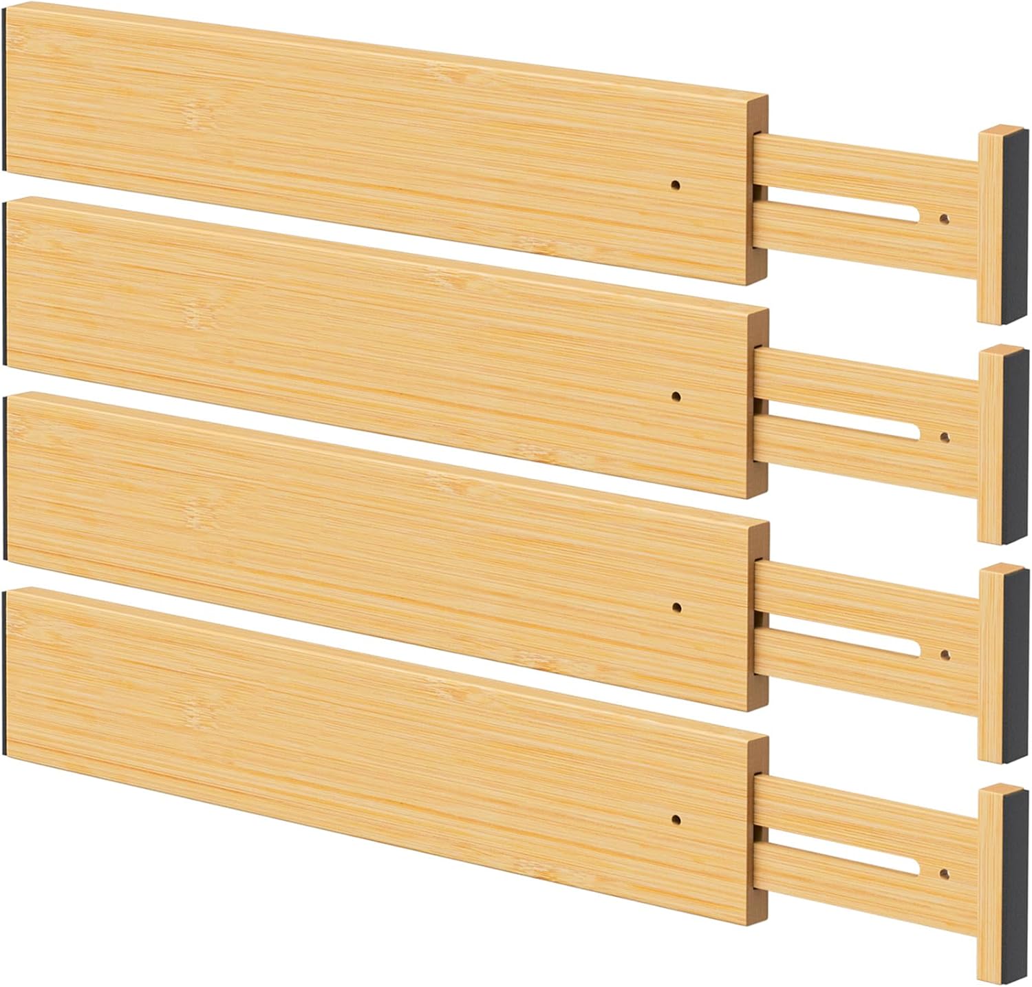 BAMBUROBA Bamboo Drawer Dividers, Adjustable Organizer for Kitchen & Bedroom, Expandable 17-22" Drawer Separators, 4-Pack