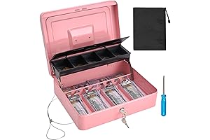 Pink Cash Box with Money Tray and Lock