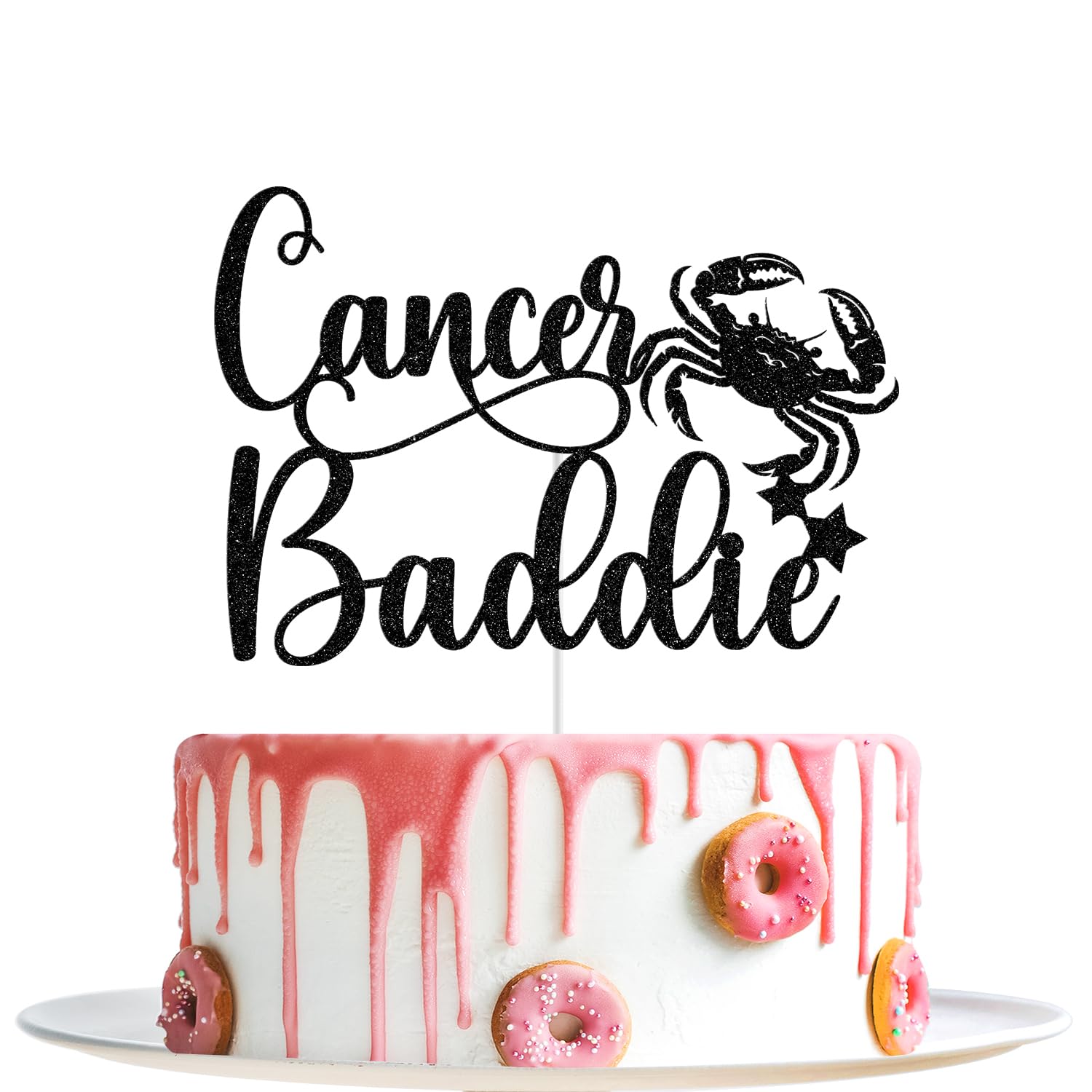 Cancer Baddie 케이크 토퍼, 게자리 생일 케이크 토퍼, 6월 7월 생일 장식, 별자리 파티 장식, 별자리 별자리 생일 파티 장식 블랙 글리터
