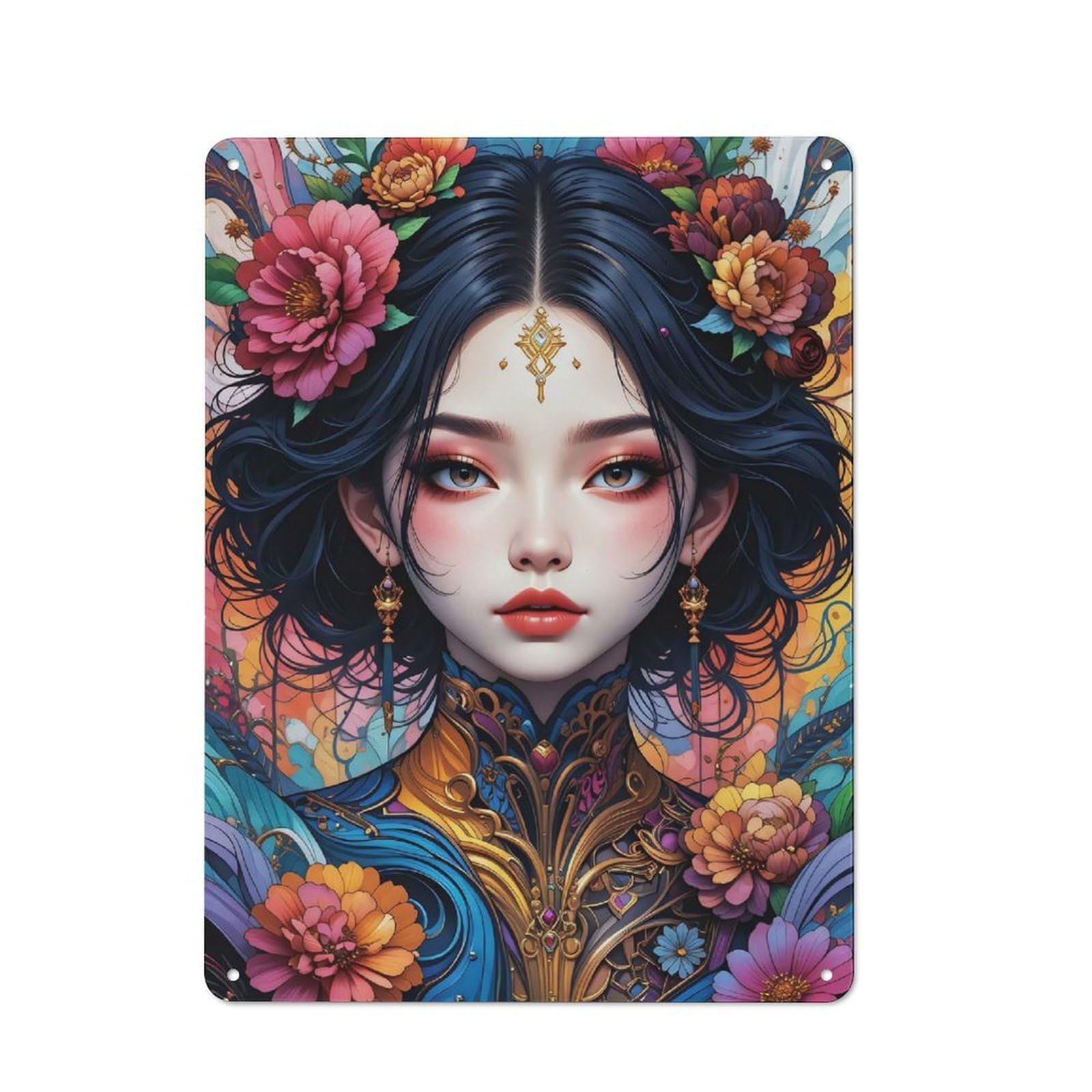 Junmoney Floral Fantasy Portrait Smart Metal Desk Wall Sign 40X30cm, Creative Space Decor For Workspace, Cafe, Shop Or Desk Area
