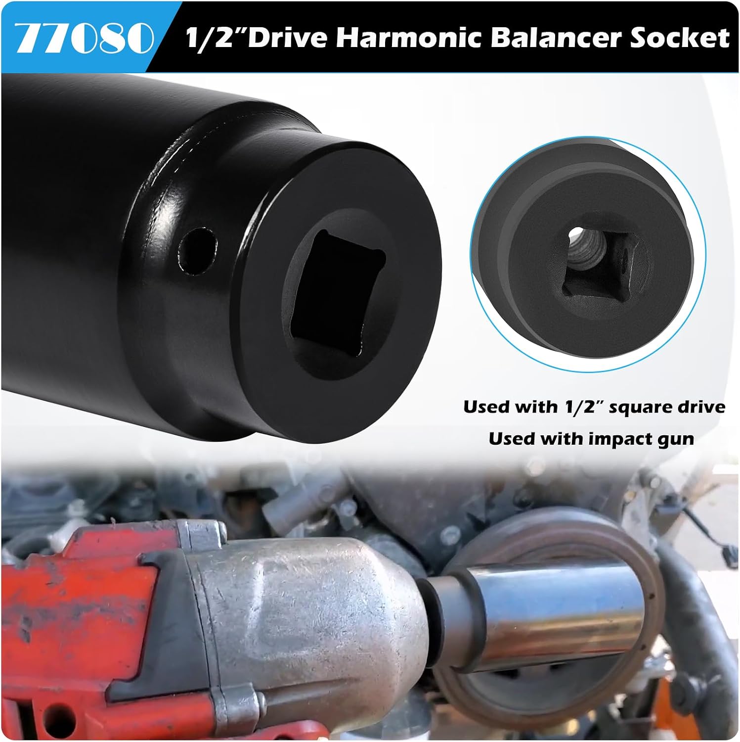 Harmonic Balancer Socket Tool 77080 19 mm Crank Bolt Socket for Honda, 3 Times Momentum Power of Standard Impact Sockets