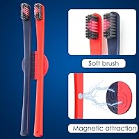 Vista 2 de Linkidea Cepillo de dientes manual con soporte magnético para cepillos de dientes, juego de soporte para cepillos de dientes para parejas, cepillo