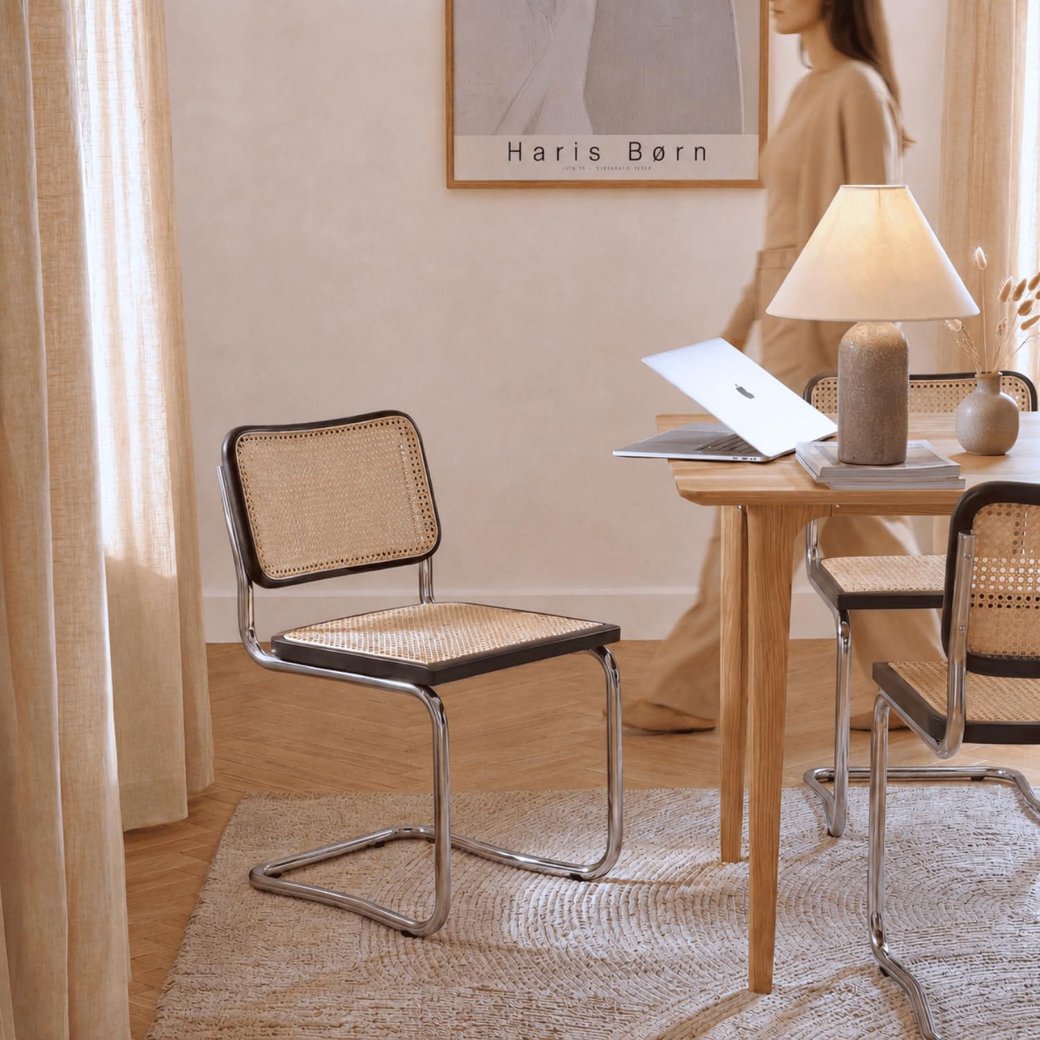 Haris Børn® Design Freischwinger Wiener Geflecht (2er Set) Schwarz – Handgefertigt in Italien - Hochwertige Rattan Stühle - Freischwinger Stühle in Rattan Stuhl Optik - 30 Tage risikofrei testen