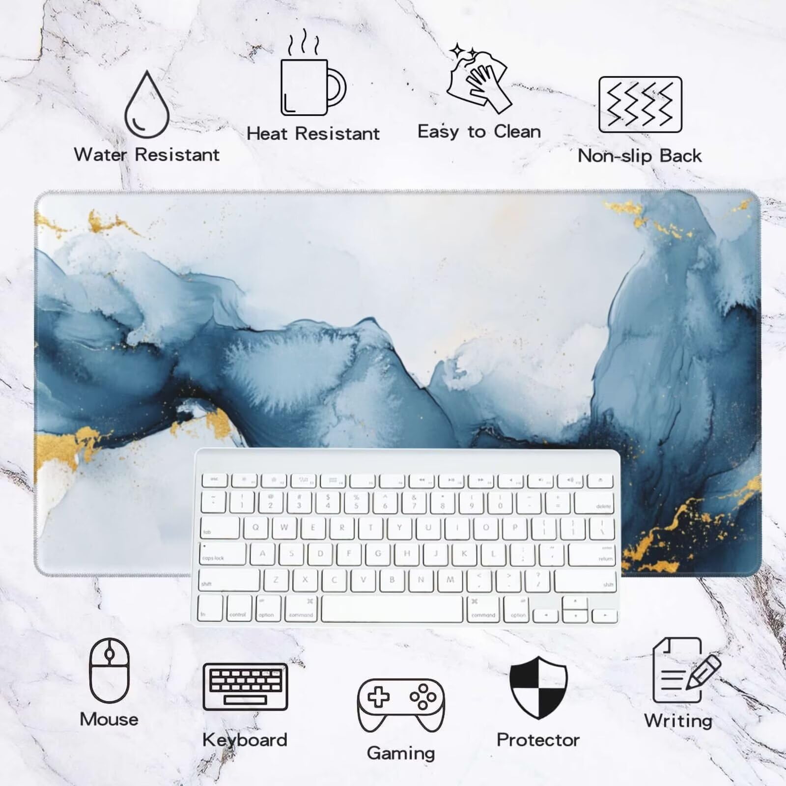 Alfombrilla Ratón Azul Alfombrilla Ratón XXL 1600 x 800 mm, Acuarela Mouse Pad Gaming con Bordes Cosidos, Impermeable Mousepad XXL Base de Goma Antideslizante Duradera, Mouse Pad para Oficina Q1144