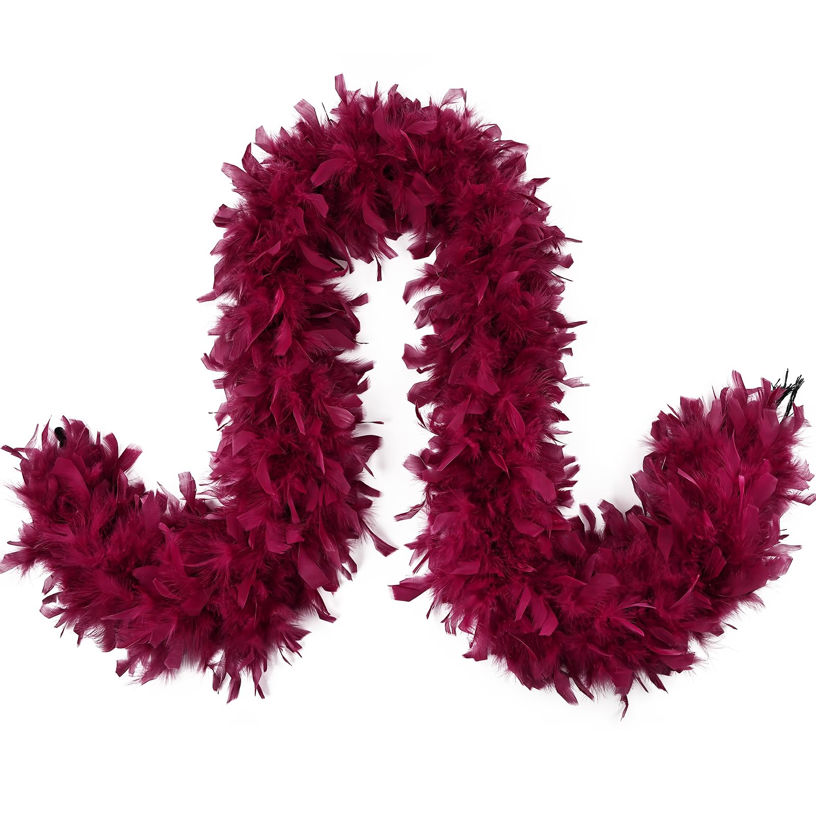 MAOFENG Chandelle Turkey Feather Boa 2 Yards 80g for Halloween Dancing Wedding Party DIY Craft Costume Decoration Feather Boa,Wine Red — image 1