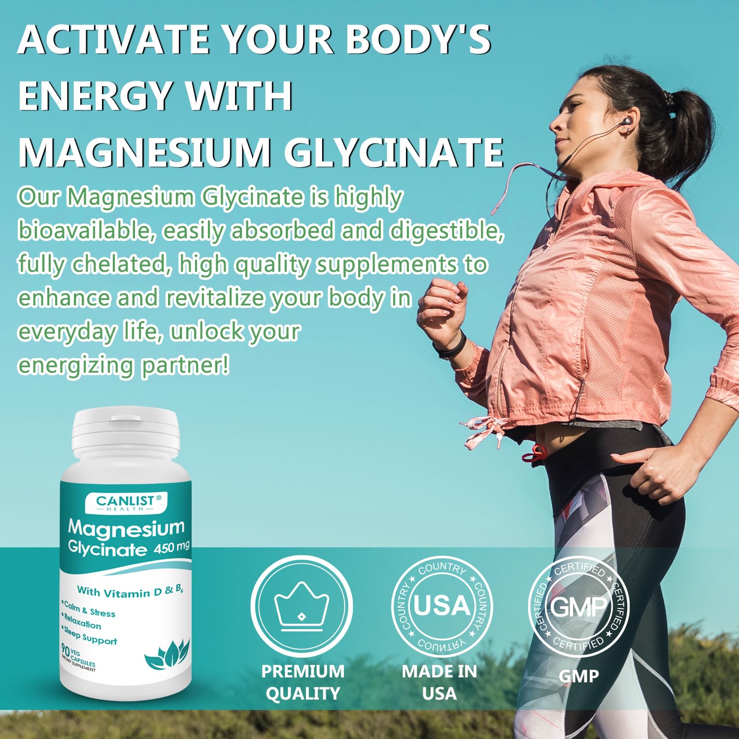 CANLIST Magnesium Glycinate Supplements 450mg for Bone & Muscle Health, Supports Deep Sleep, Muscle Relaxation & Stress Relief, High Absorption, Vegan, Non-GMO, 90 Capsules — Amazon image 5