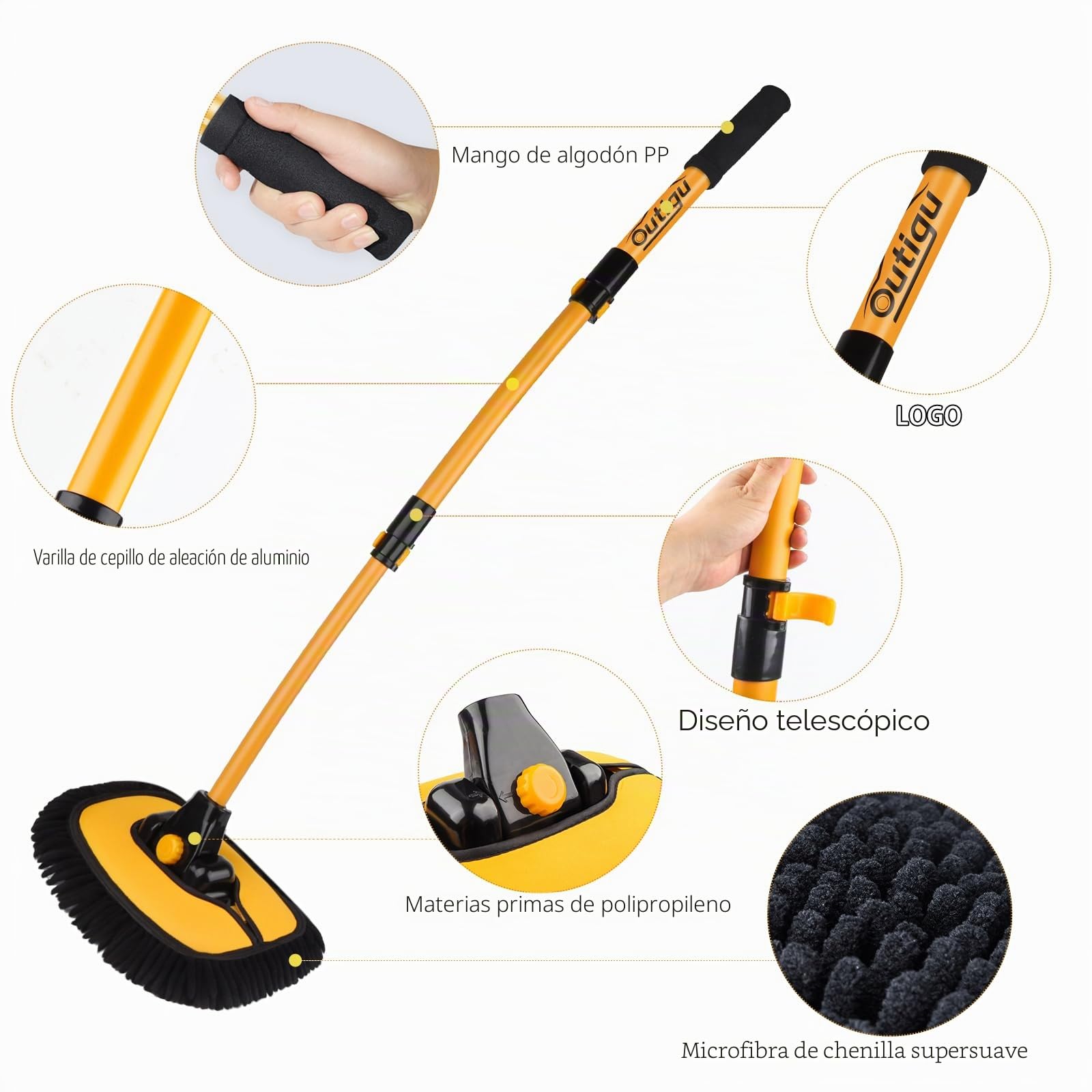 Cepillo de lavado de coche con mango telescópico, 3 en 1, chenilla de microfibra chenilla, kit de limpieza para coche, camión y limpieza de la casa, cepillo de lavado de coches con diseño