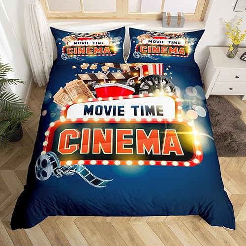 Juego de funda de edredón para cine vintage, para niños y adolescentes, con temática de clapper de cine vintage, decoración de cine en casa,