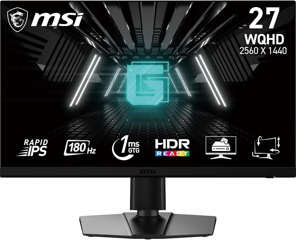 G272QPF E2 Monitor de computadora de 27 pulgadas 2560 x 1440 (QHD), 180 Hz, AMD Adaptive Sync, HDMI, DisplayPort, VESA, inclinación, altura ajustable, altavoz, 1 ms, negro