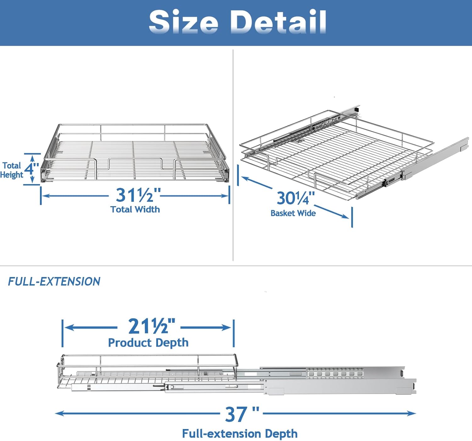 LOVMOR Pull Out Cabinet Organizer 31½" W x 21½" D, Kitchen Cabinet Pull Out Shelves Slide Out Storage