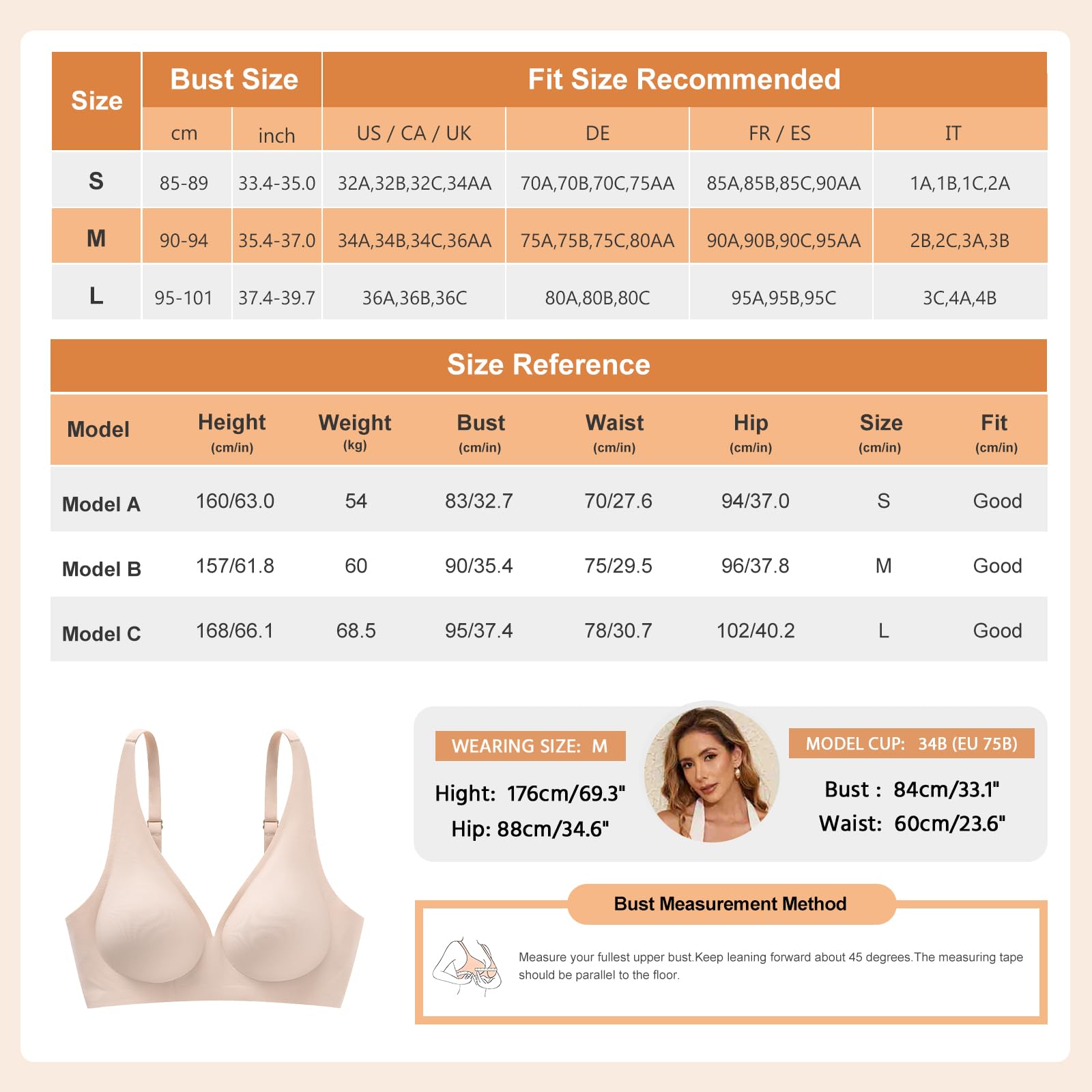 Niwicee Sujetador sin Espalda para Mujer Sujetadores sin Costuras Invisible Sujetador Push Up en V Profunda Sujetador Tirantes Multidireccionales Convertibles para Vestido y Boda