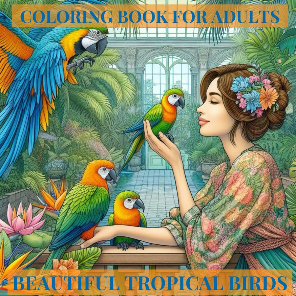 Beautiful Tropical Birds: Coloring Book For Adults