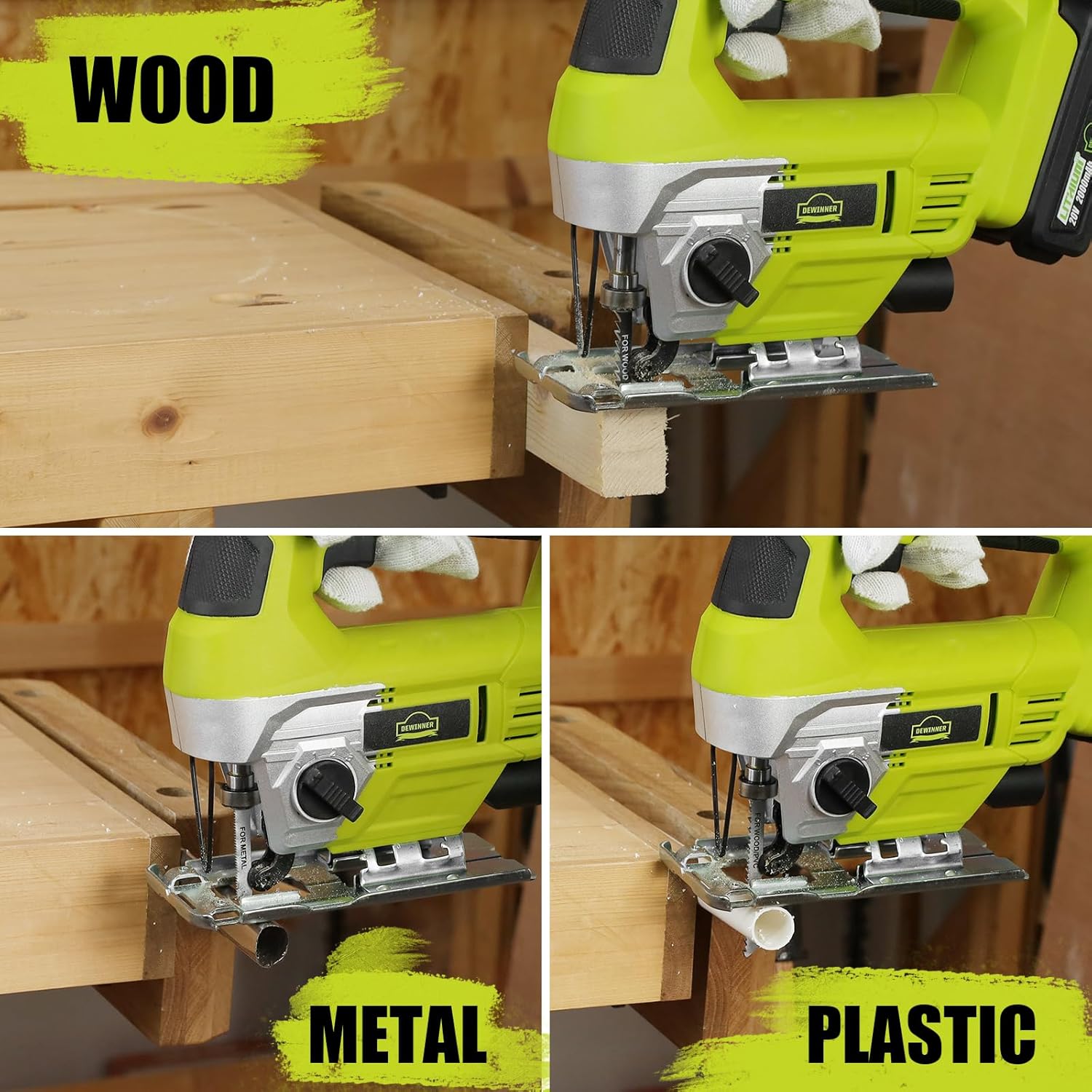 Examples of straight cutting and bevel cutting with DEWINNER jigsaw