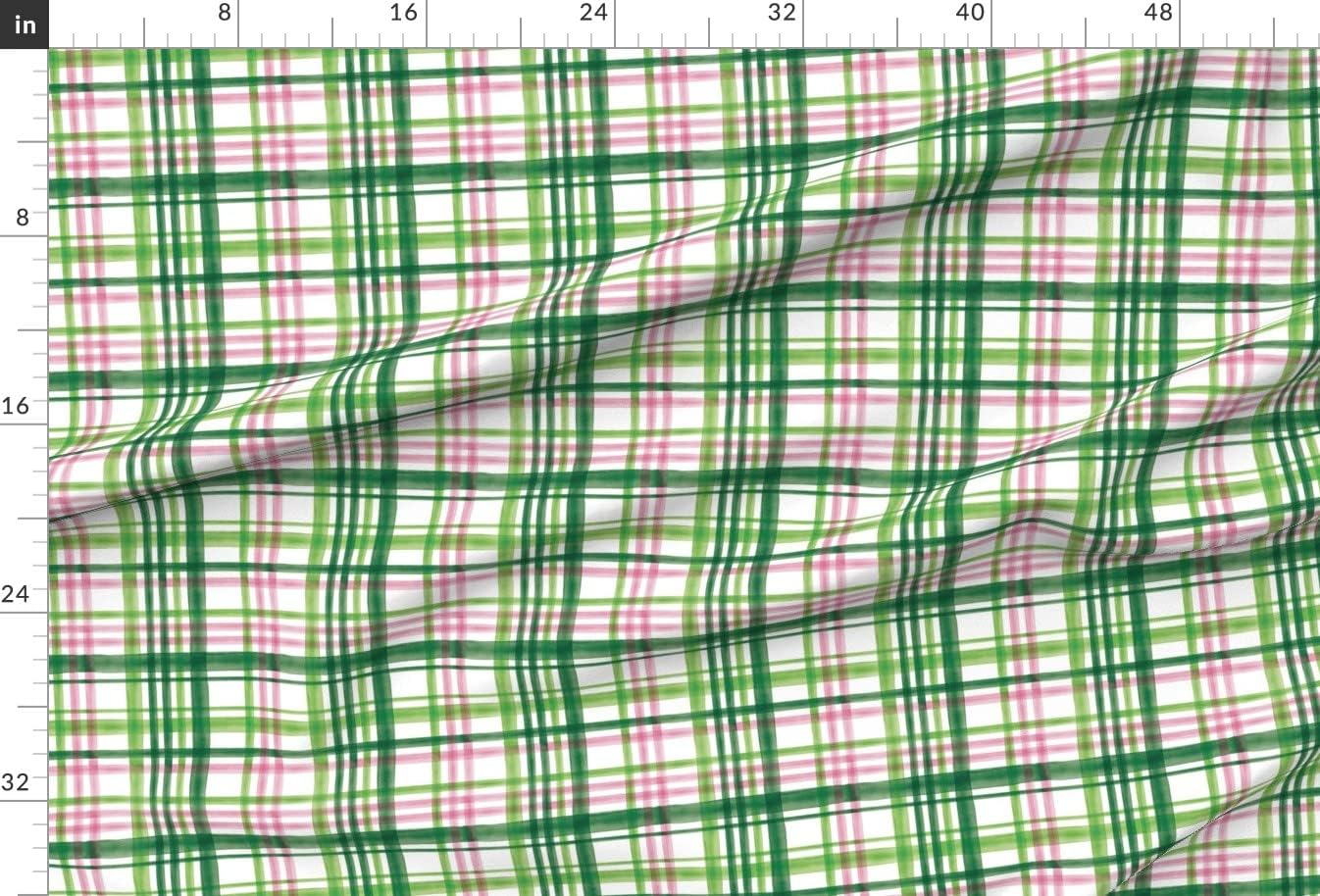 Spoonflower Fabric - Irish Plaid Watercolor Pink Patricks Day Green Cute Trendy Printed on Upholstery Velvet Fabric Fat Quarter - Upholstery Home Decor Bottomweight Apparel