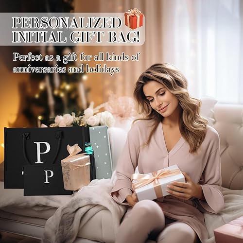 Miniatura 7 de Bolsa de lona negra con inicial y bolsa de maquillaje con correa ajustable con cremallera, bolsa de regalo personalizada para mujeres cumpleaños
