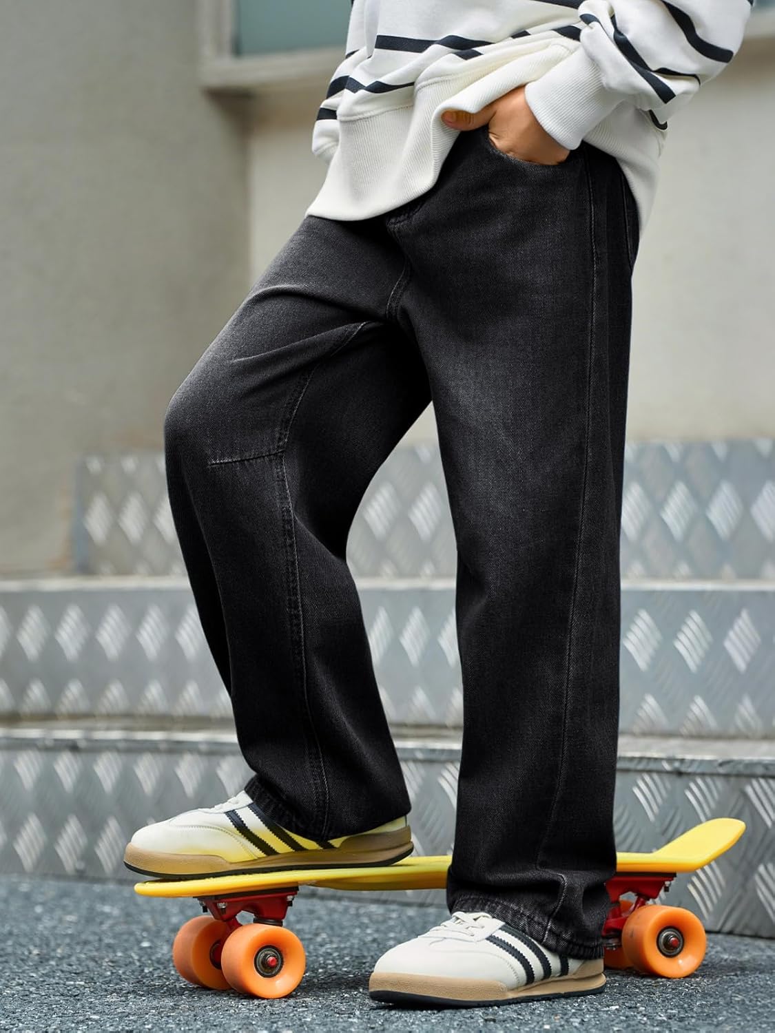 Haloumoning Boys Casual Straight Leg Baggy Jeans Kids Elastic Waist Loose Denim Pants with Pockets 5-14 Years - Image 3