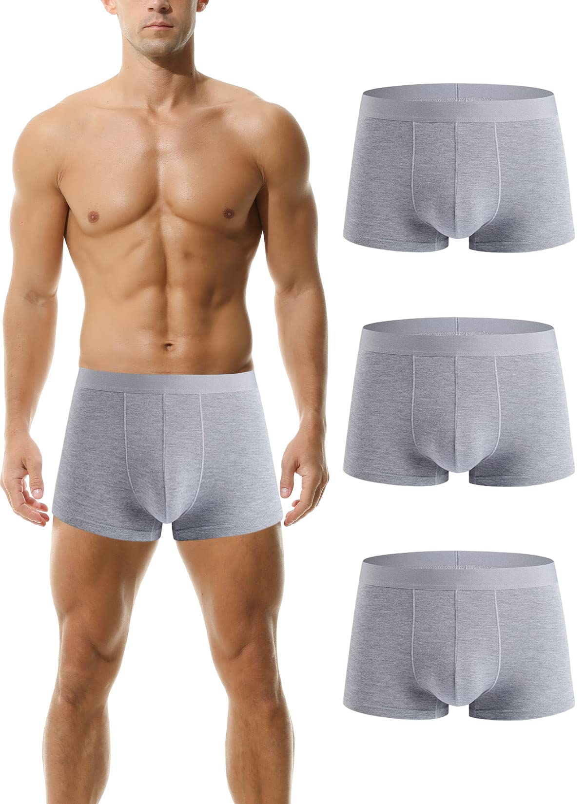 Hoerev Men Bamboo Fibre Boxer Shorts Trunks Underwear Pack of 3,3Grey,XS