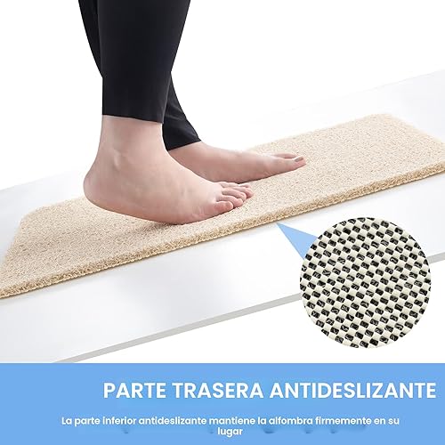 Vista 3 de Tapete antideslizante de secado rápido para tina y ducha, tapete exfoliante para pies, para baño, cocina u hotel, beige, 24 x 16 pulgadas