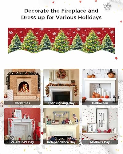 Miniatura 7 de Funda de bufanda roja para chimenea, diseño de copos de nieve de pino de invierno, bufanda de Navidad para chimenea, decoración de Navidad,