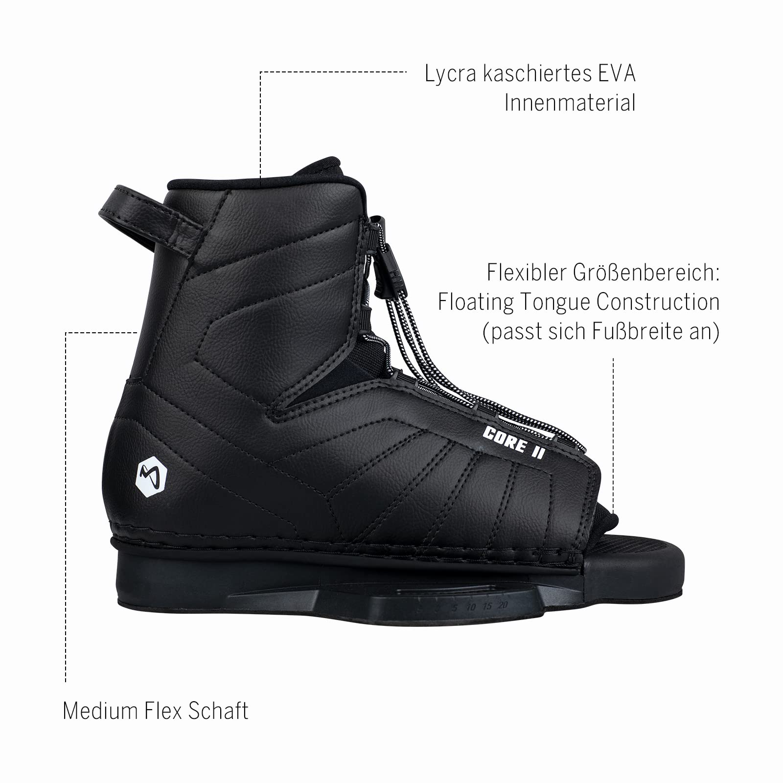 MESLE Wakeboard-Bindung Core, 32-47 EU, Open Toe Boots für Fortgeschrittene, für Boot und Seilbahn, schwarz