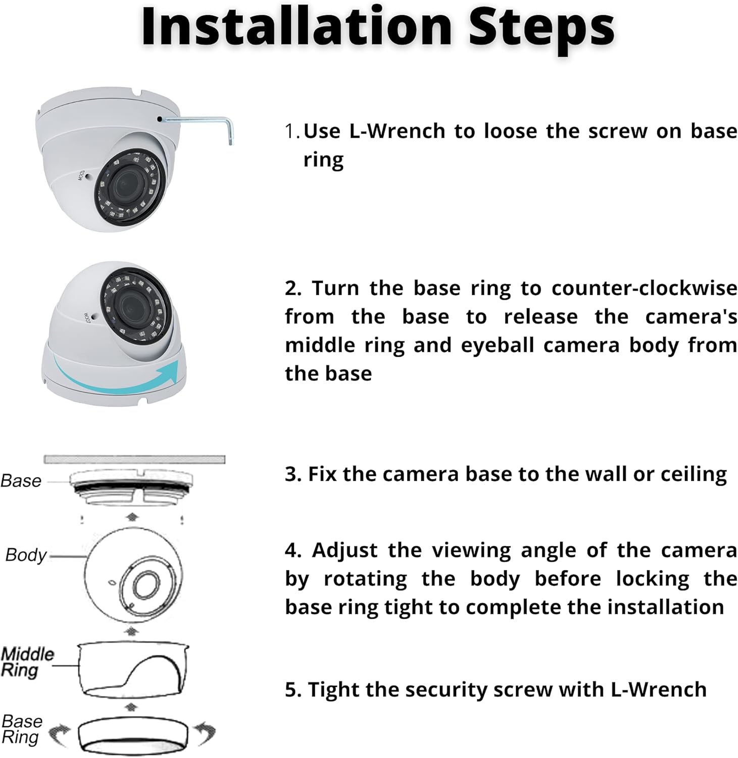 Evertech 1080P Full HD Indoor Outdoor Dome CCTV Security Camera with Night Vision 4in1-AHD, TVI, CVI, Analog Compatible