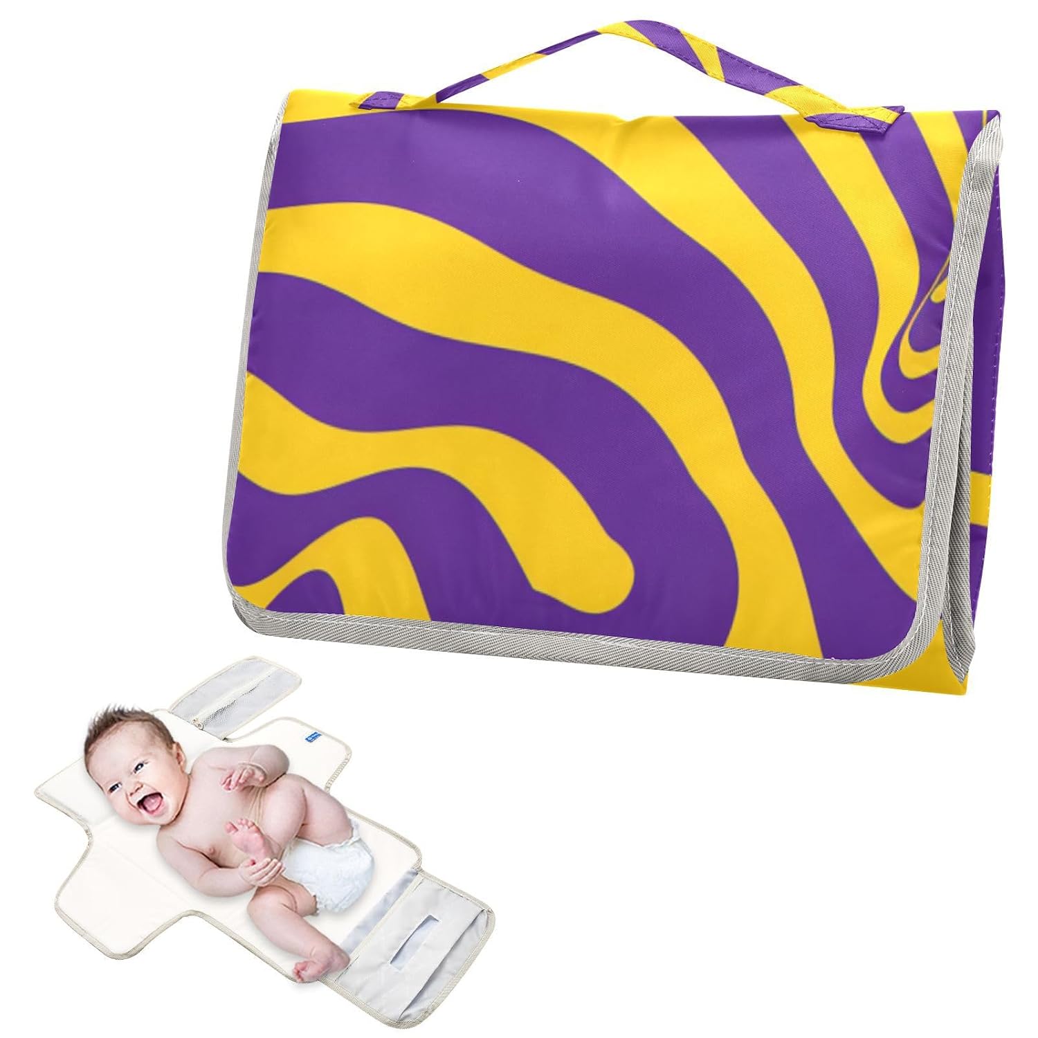 Purple and Yellow Wave Lines Reusable Changing pad with Tissue Pocket Portable Changing pad for Baby Infant Travel Station Kit cambiadores de pa?ales para Bebes