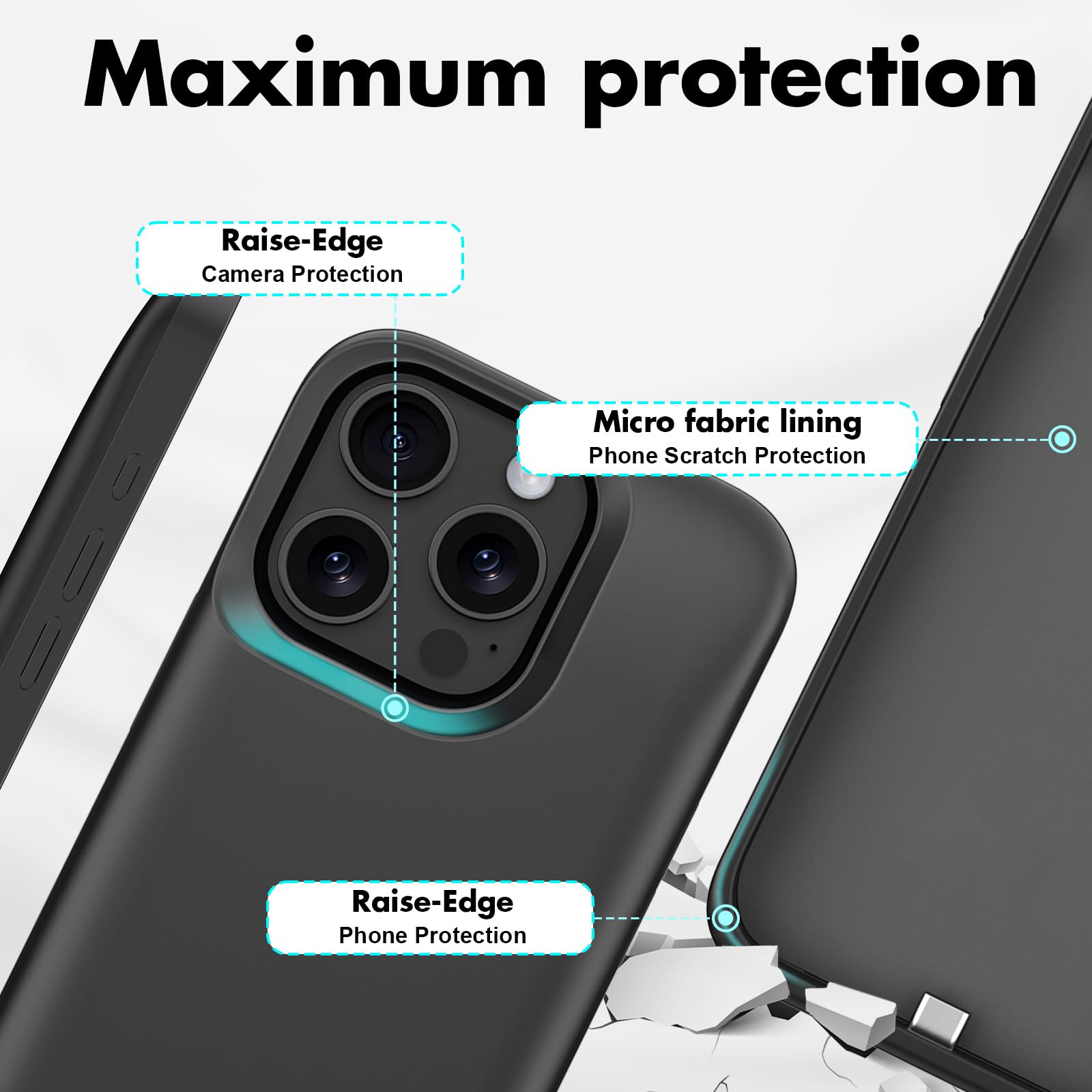 Akkuhülle für iPhone 16 Pro/iPhone 17 (6,3") 8500 mAh, Schlanke Wiederaufladbare Erweiterte Ladehülle Powerbank mit Standfuß, Tragbare Schützende Telefonhülle mit Akku für iPhone 17 – Schwarz