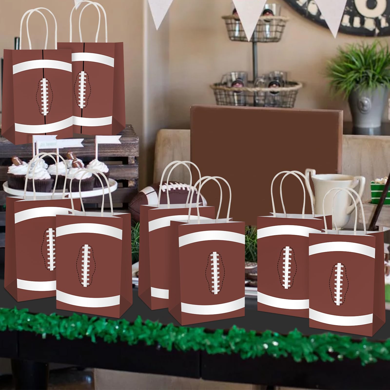 Hxezoc 12 Pieces Football Gift Bags with Handle, Paper Treat Candy Bag Sport Favor Bags for Football Theme Birthday Party Decoration Supplies