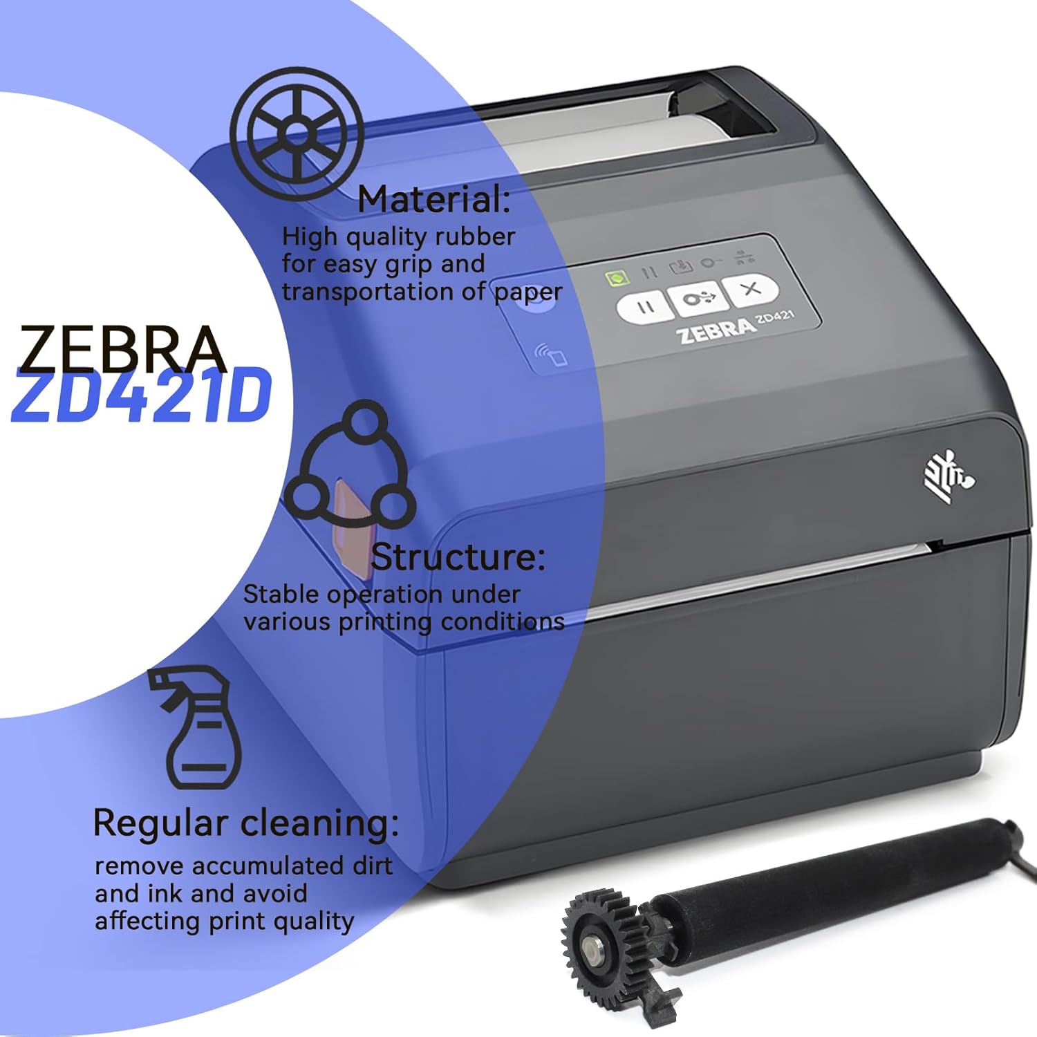 P1112640-061 Kit Platen Roller for Zebra ZD421D ZD621D ZD421 ZD621 D-Series Direct Thermal Desktop Printer Transfer Roller - Image 2