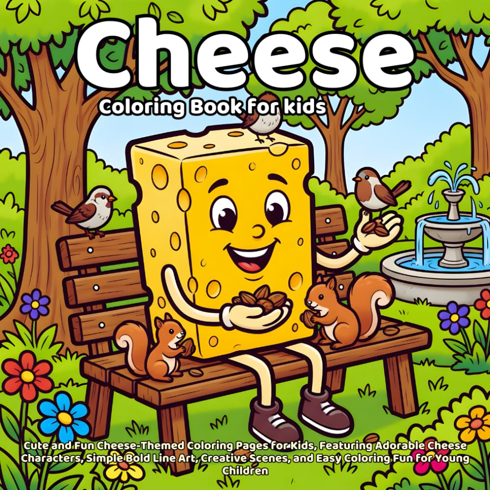 Cheese Coloring Book: Cute and Fun Cheese-Themed Coloring Pages for Kids, Featuring Adorable Cheese Characters, Simple Bold Line Art, Creative Scenes, ... Children (Delicious Food Coloring Series)