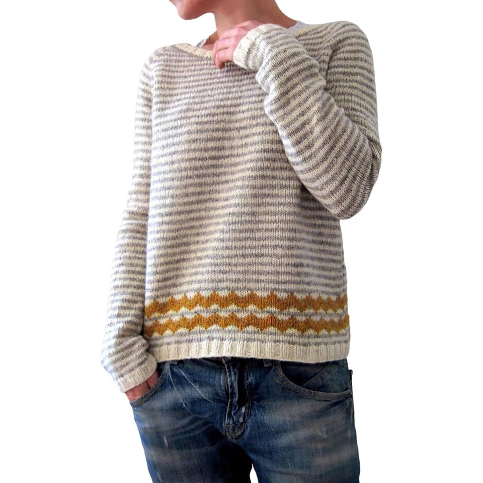 Womens Knitted Fair Isle Print Retro Sweater Long Sleeve Crewneck Ugly Christmas Fall Fashion Clothing 2025