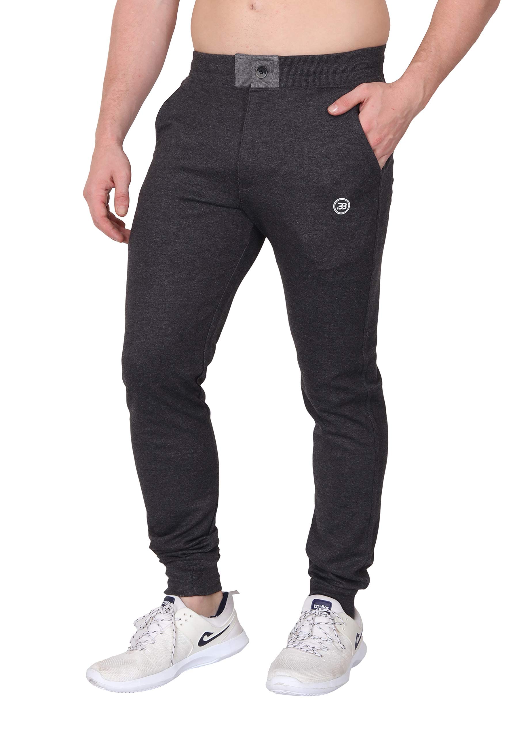 big button Mens Slim Fit Cotton Jogger Trackpant - Front Button Open, Ankle Grip, Cotton Knit-picture-29