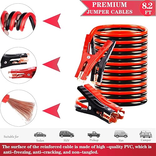 Miniatura 3 de Kit de emergencia en carretera para automóvil con cables de puente, pala plegable y cuerda de remolque