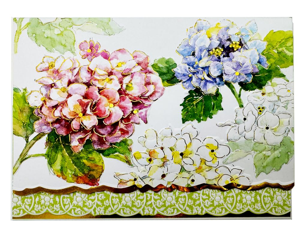Poster Foundry Classic Pink and Blue Hydrangea Boxed Note Cards by Carol Wilson. 10 embossed 4x5 Die-Cut Notecards and Matching Envelopes in Decorative Gift Box with Magnetic Flap. NCP6001